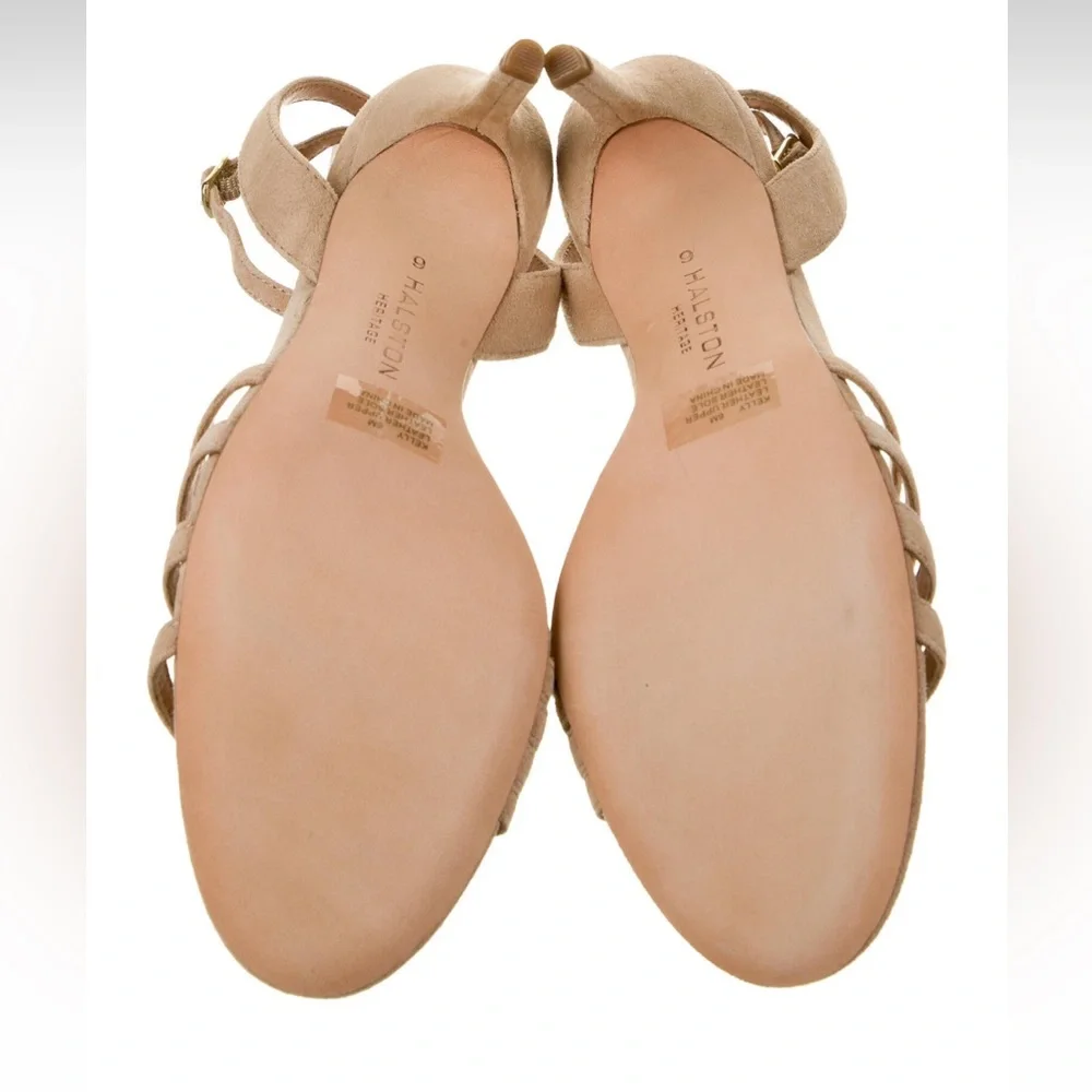 NWT. Halston Heritage Kelly Nude Sand Tan Suede Stiletto Sandals. Brand New. - Picture 5 of 7